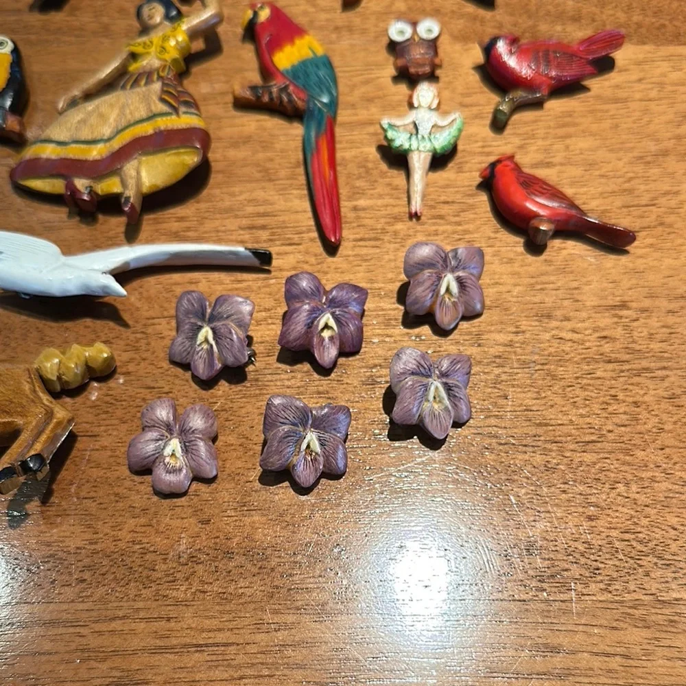 Mid Century Hand Carved Pins